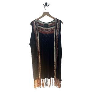 Lovemarks Vest Sleeveless Cardigan Fringe‎ Trim Knit Boho Festival Size L